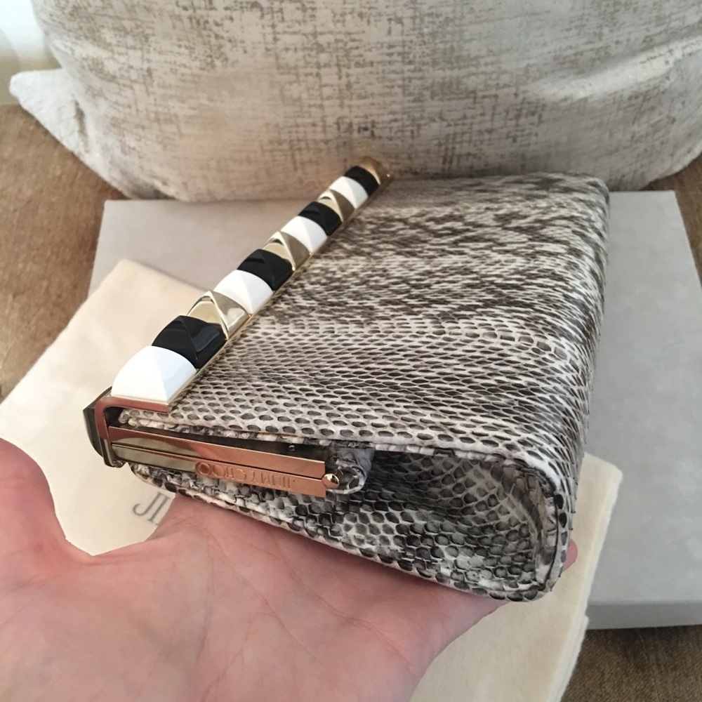 Jimmy Choo Cayla Python Two Tone Studded Clutch - image 5